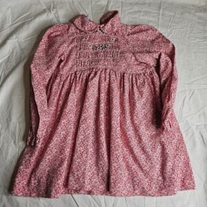 Vintage POLLY FLINDERS Dress Sz 6 RED Smocked Long Sleeve